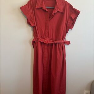 Belted Red Maxi Shirt Dress
